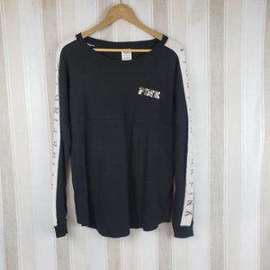 Pink Victoria's Secret Sequin Long Sleeve Tee Shirt Black Size Small